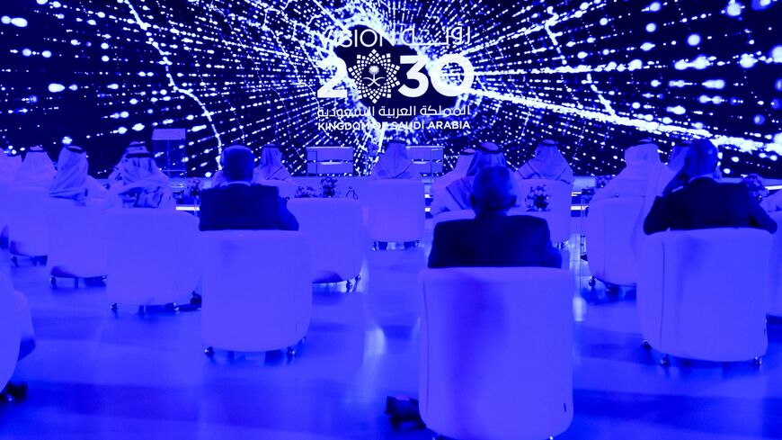 Guests attend the Global AI 2020 (Artificial Intelligence) Summit in Riyadh on Oct. 21, 2020.