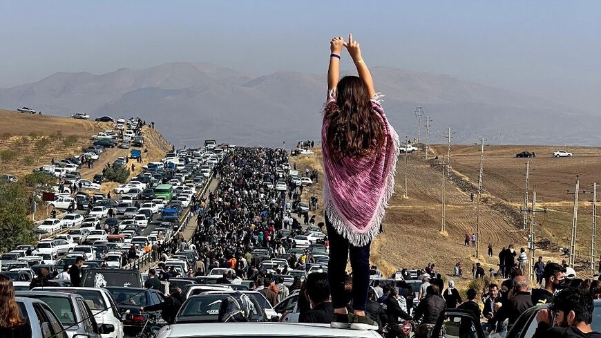 This image posted on Twitter reportedly taken on October 26, shows protesters in the western Iranian province of Kurdistan