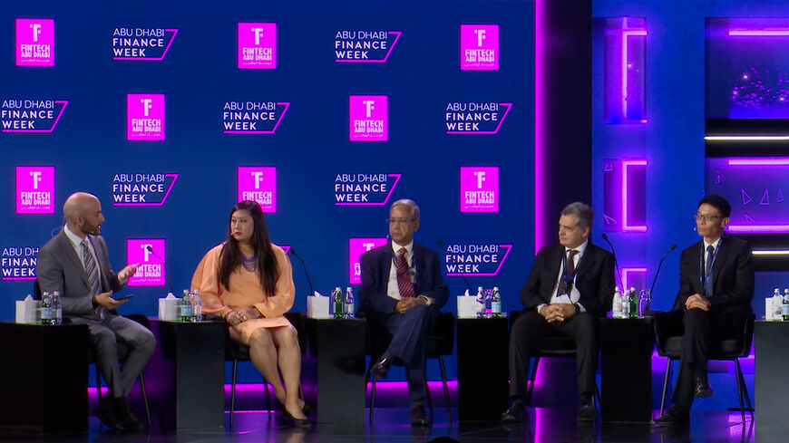 Al-Monitor business correspondent Salim A. Essaid moderates a panel with global regulators from the US, India, Italy, and the UAE at Abu Dhabi Finance Week (ADFW) on November 15th 2022.