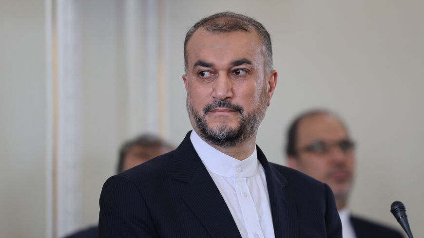 Foreign Minister Hossein Amir-Abdollahian looks on during a press conference in Tehran on July 20, 2022.