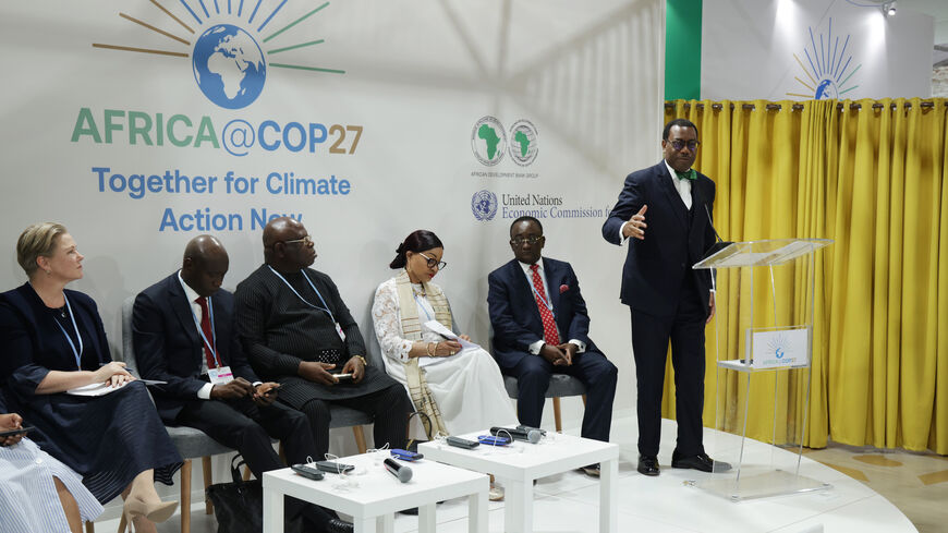 Akinwumi Adesina, president of the African Development Bank, speaks.