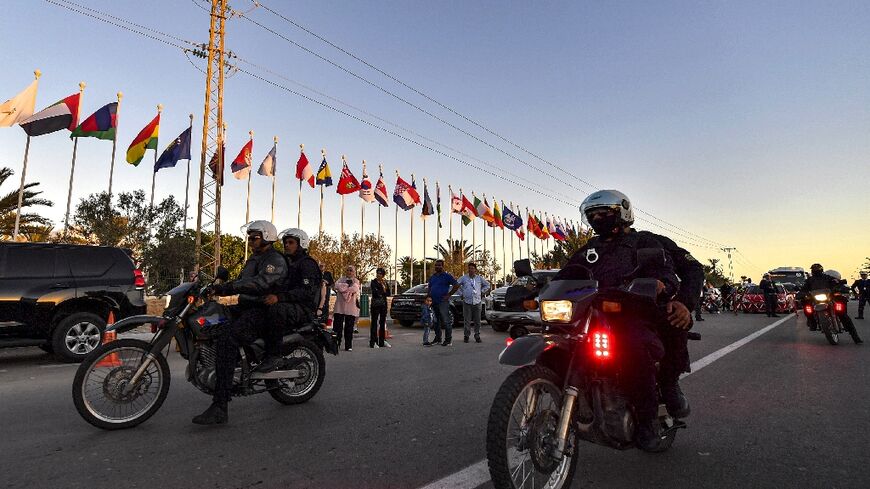 Tunisian special forces patrol outside the venue hosting the 18th summit of French-speaking nations