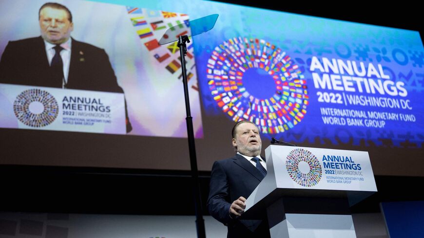 Central Bank of Egypt Governor Hassan Abdalla speaks at the 2022 Annual Meetings Plenary during the 2022 IMF/World Bank annual meeting October 14, 2022 in Washington, DC. (Photo by Brendan Smialowski / AFP) (Photo by BRENDAN SMIALOWSKI/AFP via Getty Images)