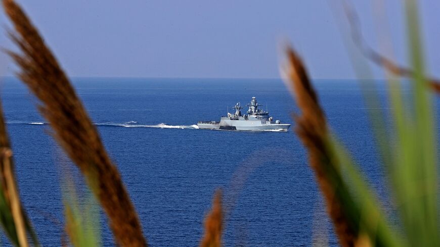 The German Navy corvette FGS Erfurt (F262) patrols as part of the United Nations peacekeeping force in Lebanon (UNIFIL) off Lebanon's southern town of Naqura close to the border with Israel on October 27, 2022 (Photo by MAHMOUD ZAYYAT/AFP via Getty Images)