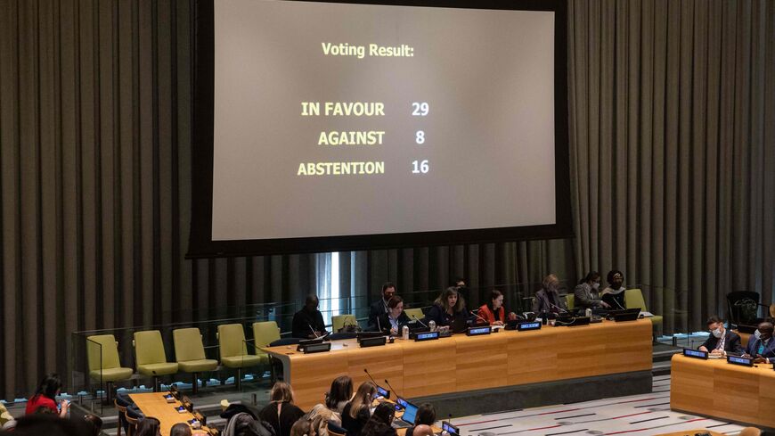 The UN voted to remove Iran from a women's rights body over Tehran's brutal crackdown of women-led protests. Twenty-nine members of the UN Economic and Social Council voted to expel the Islamic republic from the UN Commission on the Status of Women.  (Photo by YUKI IWAMURA/AFP via Getty Images)