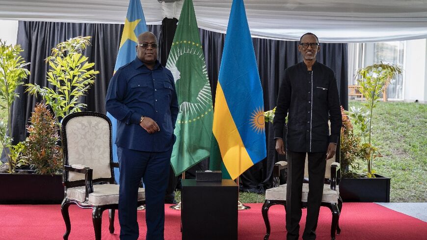 Tshisekedi, left, and Kagame pictured at talks in Rubavu, Rwanda, in June 2021