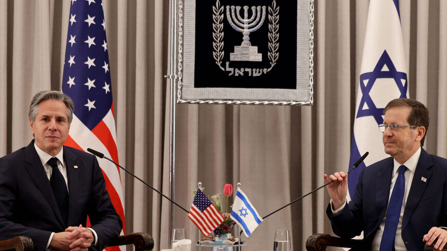 US Secretary of State Antony Blinken (L) meets with Israeli President Isaac Herzog, on Jan. 30, 2023, in Jerusalem.
