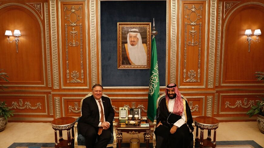 Then US secretary of state Mike Pompeo meets with Saudi Crown Prince Mohammed bin Salman in Riyadh on October 16, 2018, days after the killing of Saudi dissident writer Jamal Khashoggi