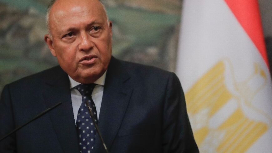 Egyptian Foreign Minister Sameh Shoukry, seen at a January 2023 press conference in Moscow, has announced visits to Turkey and Syria after devastating earthquakes killed thousands in both countries