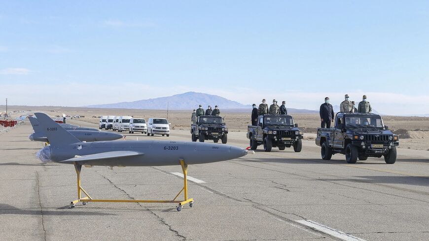 Unmanned aerial vehicles (UAV) drill held by the Iranian army in Semnan, Iran, on Jan. 5, 2021.