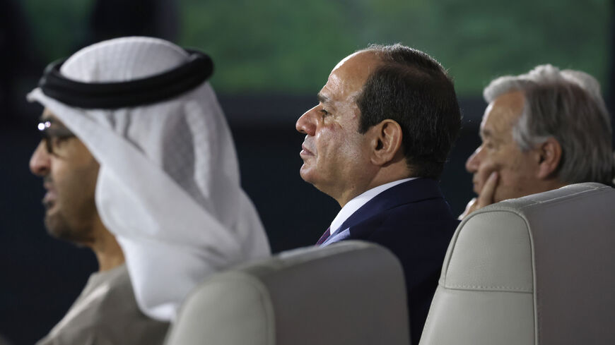 Mohammed bin Zayed Al Nahyan, President of the United Arab Emirates, Egyptian President Abdel Fattah El-Sisi and United Nations Secretary-General Antonio Guterres attend the Sharm El-Sheikh Climate Implementation Summit (SCIS) of the UNFCCC COP27 climate conference on November 07, 2022 in Sharm El Sheikh, Egypt. (Photo by Sean Gallup/Getty Images)