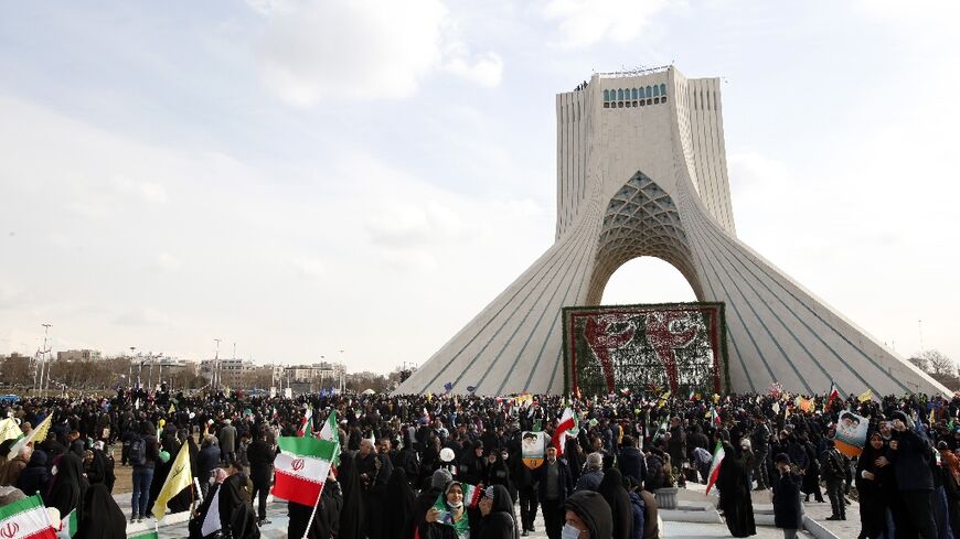 Iranians rally in front of Tehran's Azadi Tower to mark the 44nd anniversary of the 1979 Islamic Revolution