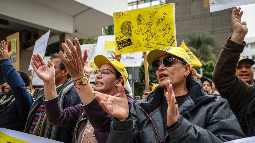 Supporters of Morocco's Democratic Confederation of Labor (CDT) rally against high costs of living on February 19 in Rabat