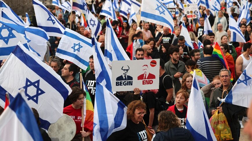 The latest mass protest in Israel's commercial hub Tel Aviv comes days after Prime Minister Benjamin Netanyahu vowed to press on with a controversial judicial overhaul  despite mounting international alarm