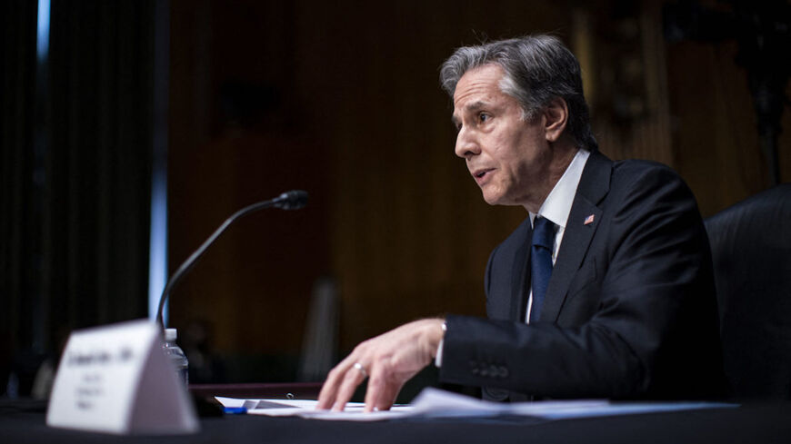 Secretary of State Antony Blinken testifies before a Senate Foreign Relations Committee hearing.