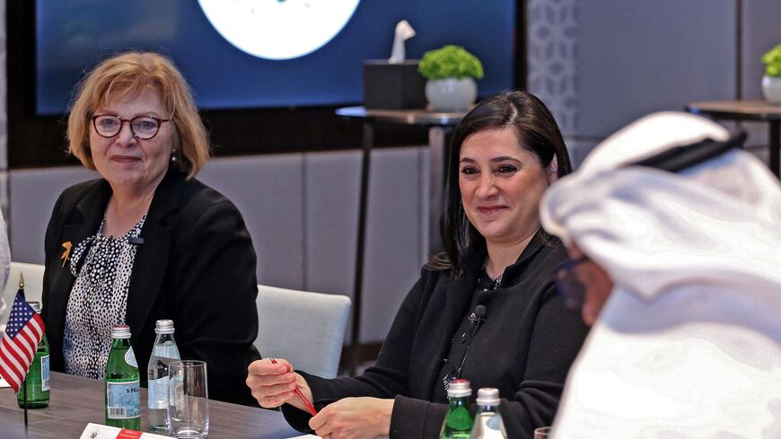 Barbara Leaf (L), US Assistant Secretary of State for Near Eastern Affairs, and Dana Stroul (C), US Deputy Assistant Secretary of Defence (DASD) for the Middle East, join a media roundtable in Kuwait City on October 19, 2022. (Photo by YASSER AL-ZAYYAT / AFP) (Photo by YASSER AL-ZAYYAT/AFP via Getty Images)