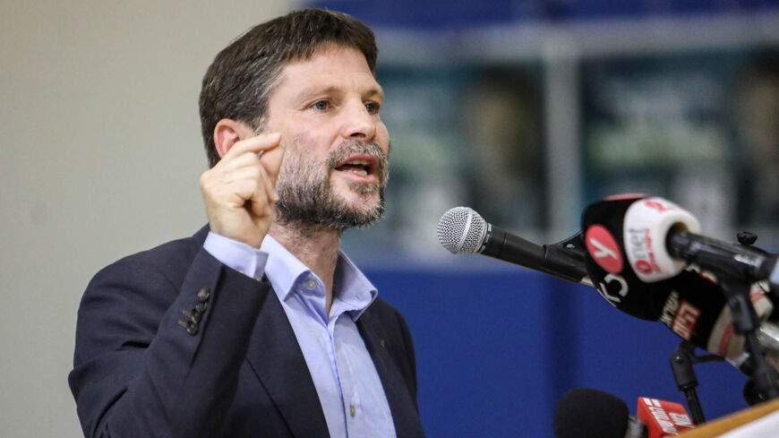 Bezalel Smotrich, Israeli far-right lawmaker and leader of the Religious Zionist party, speaks during a rally with supporters, Sderot, Israel, Oct. 26, 2022.