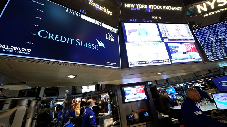 Traders work on the floor of the New York Stock Exchange (NYSE) during morning trading on March 15, 2023, in New York City.