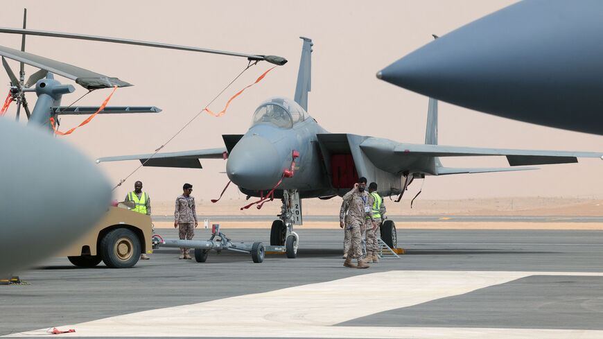 Saudi fighter jets are displayed during Saudi Arabias first World Defense Show, north of the capital Riyadh, on March 6, 2022. (Photo by Fayez Nureldine / AFP) (Photo by FAYEZ NURELDINE/AFP via Getty Images)