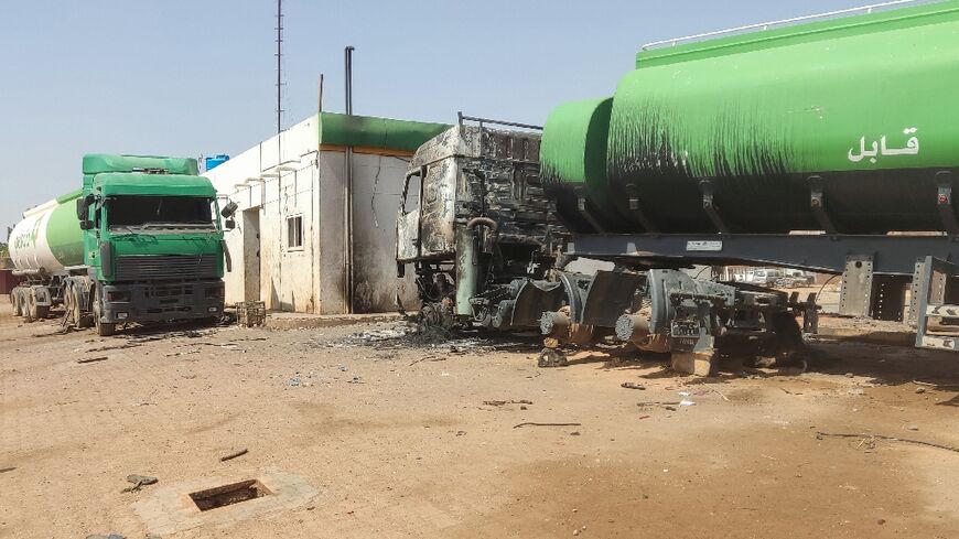 A looted petrol station in southern Khartoum