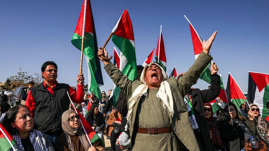 A demonstration in January, 2023 against the evacuation of Khan al-Ahmar, a Bedouin village slated for demolition since 2018