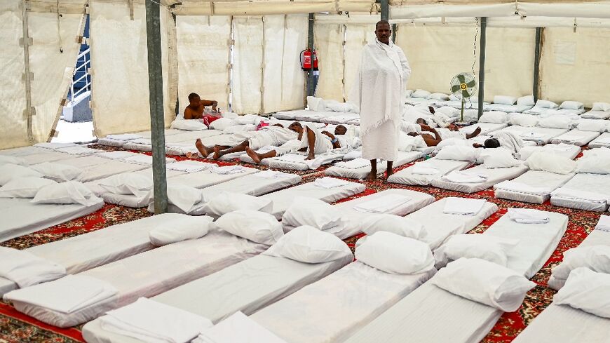 Muslim pilgrims set up camp in Mina, Saudi Arabia, for the climax of the hajj