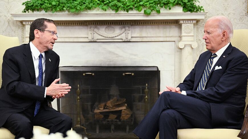 US President Joe Biden meets with Israeli President Isaac Herzog in the Oval Office of the White House in Washington, DC, on July 18, 2023