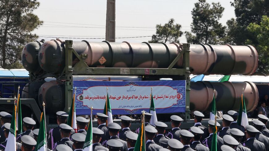 Iranian troops take part in a military parade during a ceremony marking the country's annual army day in the capital Tehran on April 18, 2023. (Photo by ATTA KENARE / AFP) (Photo by ATTA KENARE/AFP via Getty Images)