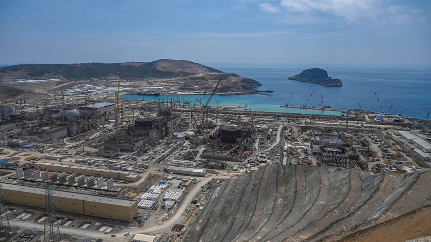 This aerial photograph shows the construction of the Russian-built Akkuyu nuclear power plant in Mersin province, Turkey, April 26, 2023.