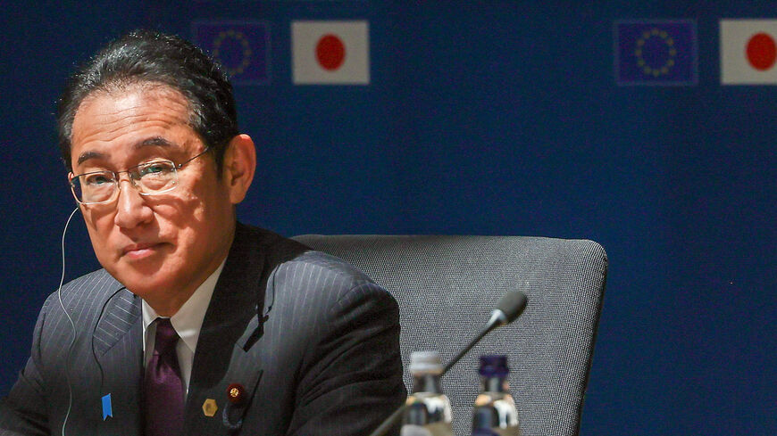 Japan's Prime Minister Fumio Kishida prepares before a roundtable meeting during the 29th EU-Japan Summit at the European Union building, Brussels, Belgium, July 13, 2023.