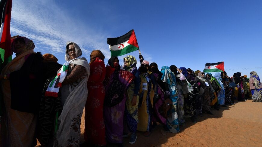 Sahrawis displaced from Morocco-controlled Western Sahara attend a Polisario congress in Algeria earlier this year 