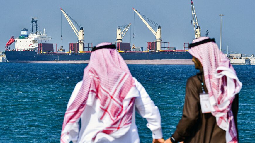 This picture taken on Dec. 11, 2019, shows an oil tanker at the port of Ras al-Khair.