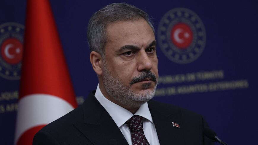 Turkish Foreign Minister Hakan Fidan looks on during a joint press conference with Azerbaijani Foreign Minister Jeyhun Bayramov (not pictured) after their meeting in Ankara, Turkey on July 31, 2023. (Photo by Adem ALTAN / AFP) (Photo by ADEM ALTAN/AFP via Getty Images)