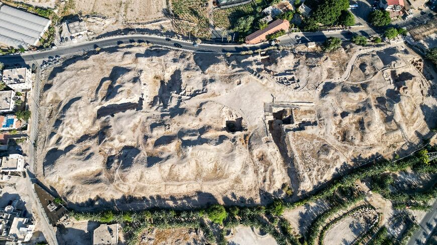 An aerial view of the prehistoric site of Tell al-Sultan