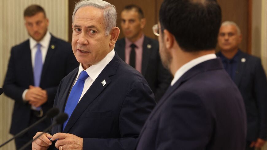 Cypriot President Nikos Christodoulides and Israeli Prime Minister Benjamin Netanyahu hold a press conference in Nicosia on September 3, 2023. (Photo by Iakovos Hatzistavrou / POOL / AFP) (Photo by IAKOVOS HATZISTAVROU/POOL/AFP via Getty Images)