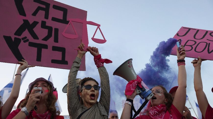 People protest outside the Supreme Court in Jerusalem against the Israeli government's judicial overhaul plan