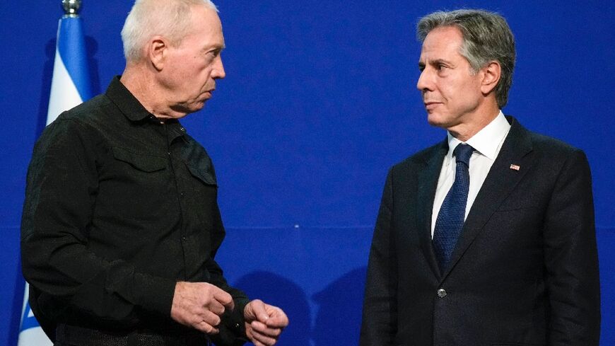 US Secretary of State Antony Blinken meets Israel's Defence Minister Yoav Gallant at the defence ministry in Tel Aviv