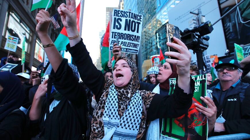 Protesters in New York call for an end to 'Israeli occupation' and the 'liberation' of Palestinian territories on October 13, 2023