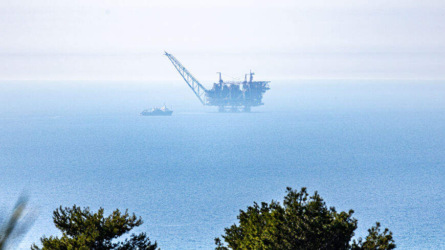 Israeli oil platform extracting natural gas from Mediterranean Sea.