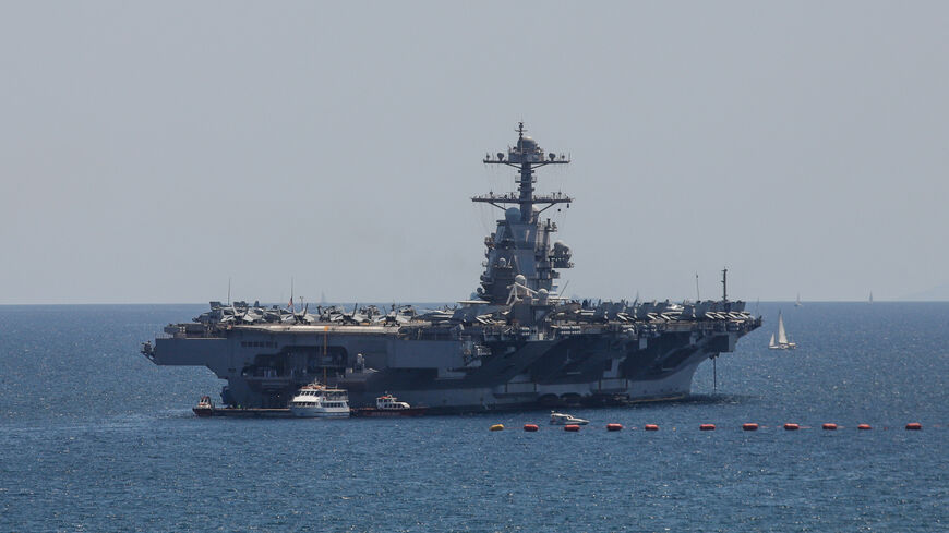 The USS Gerald R. Ford, the 'world's largest warship,' is seen at anchor in Faliro Bay, Athens, Greece, as part of its summer deployment, on July 28, 2023 (Photo by Nikos Libertas / SOOC / SOOC via AFP) (Photo by NIKOS LIBERTAS/SOOC/AFP via Getty Images)