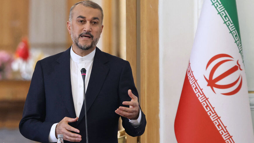 Iran's Foreign Minister Hossein Amir-Abdollahian speaks during a joint press conference with his Turkish counterpart in Tehran on Sept. 3, 2023. 