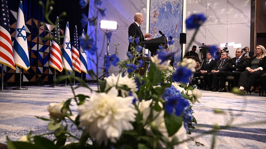 US President Joe Biden holds a press conference following a solidarity visit to Israel, on October 18, 2023, in Tel Aviv, amid the ongoing battles between Israel and the Palestinian group Hamas in the Gaza Strip. Thousands of people, both Israeli and Palestinians have died since October 7, 2023, after Palestinian Hamas militants based in the Gaza Strip, entered southern Israel in a surprise attack leading Israel to declare war on Hamas in Gaza on October 8. (Photo by Brendan SMIALOWSKI / AFP) (Photo by BREN