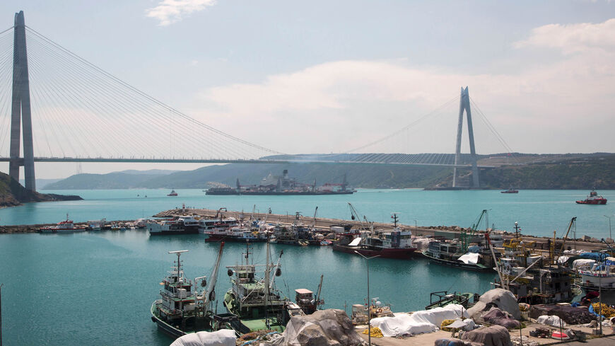 The Pioneering Spirit vessel, which will carry out construction of the offshore section of the Turkish Stream natural gas pipeline, passes the Yavuz Sultan Selim Brigde on the Bosporus, Istanbul, Turkey, May 31, 2017.