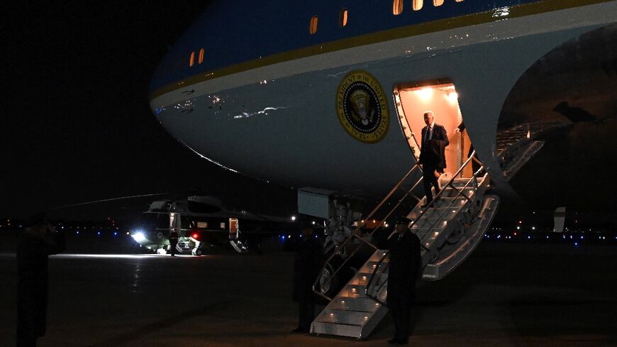President Joe Biden steps off Air Force One upon arrival in Maryland on November 1, 2023, as he returns from Minnesota