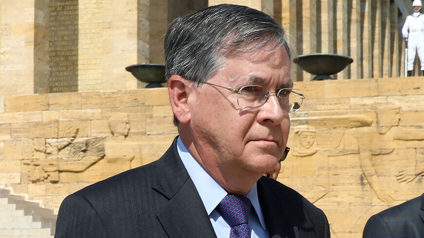 The new US Ambassador to Turkey David M. Satterfield (L) leaves after a wreath-laying ceremony at the Mausoleum of the Turkish Republic's founder Mustafa Kemal Ataturk (Anitkabir), in Ankara, on Sept. 4, 2019.