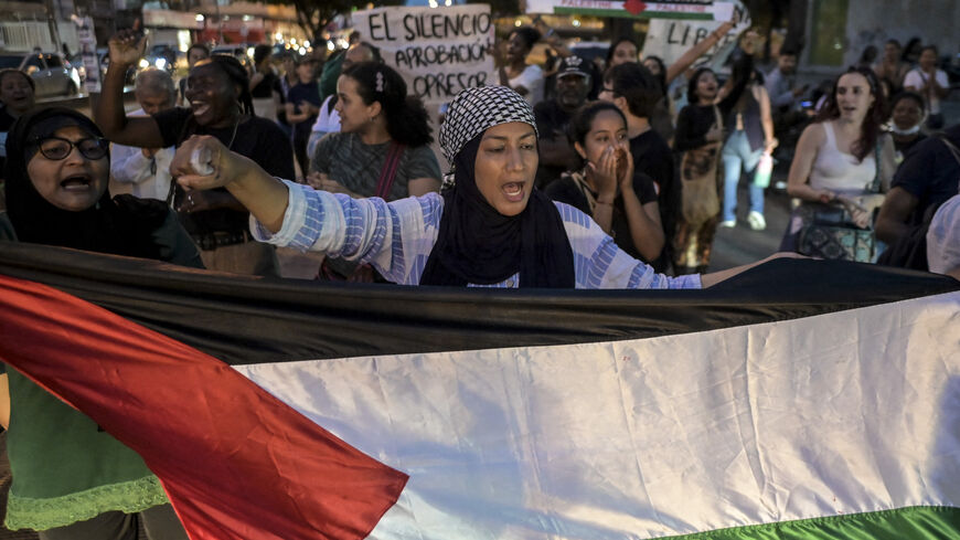 People demonstrate in support of Palestinians in Cali, Colombia, on Oct. 19, 2023.