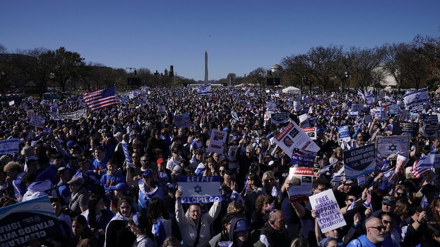 Demonstrators gather in Washington in support of Israel and to denounce antisemitism