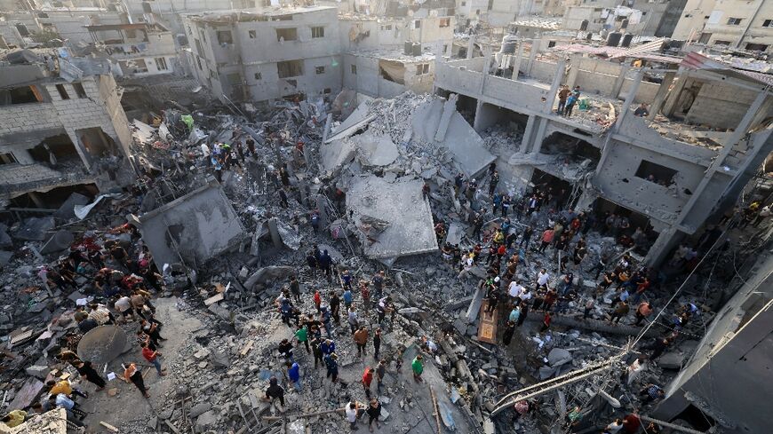 Seven multi-storey buildings in the Al-Maghazi refugee camp in the centre of the Gaza Strip were razed in the strike