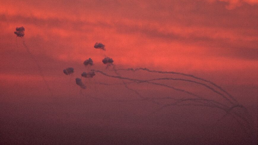 Israel's Iron Dome missile defences intercept a salvo of rockets from southern Gaza 