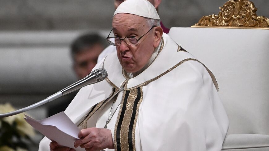 Pope Francis presides over the Christmas Eve mass at  St. Peter's Basilica in the Vatican on December 24, 2023